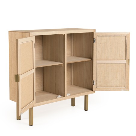 LAURA Sideboard - 2 Doors Jute Fabric Gold Metal Legs