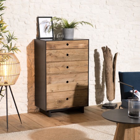 Meuble chiffonnier DANDY 5 tiroirs bois Pin recyclé