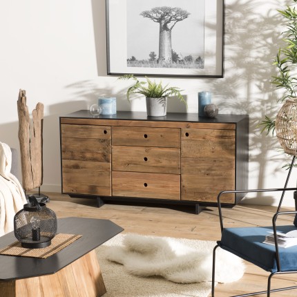 Buffet DANDY - Bois Pin recyclé naturel et noir