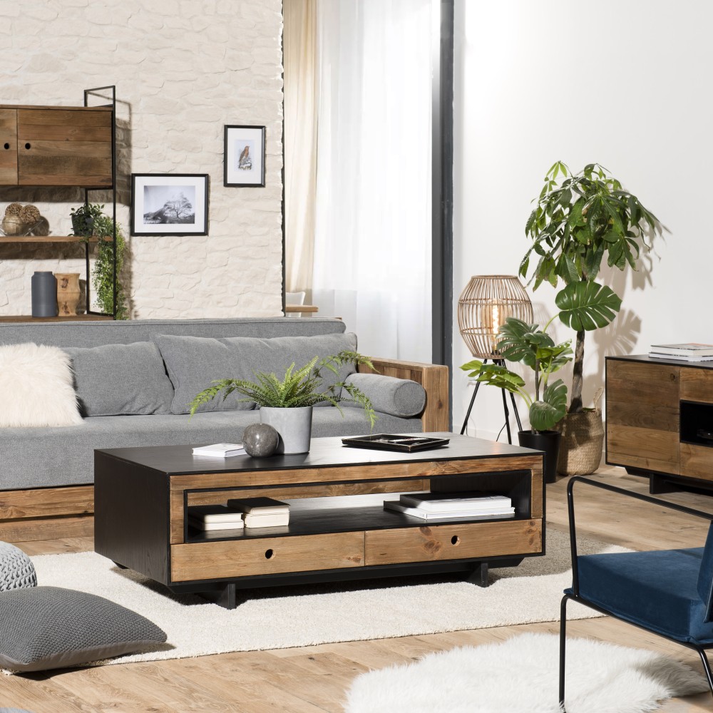 DANDY - Recycled Pine Coffee Table with Drawers and Niche DANDY - Recycled Pine Coffee Table with Drawers and Niche