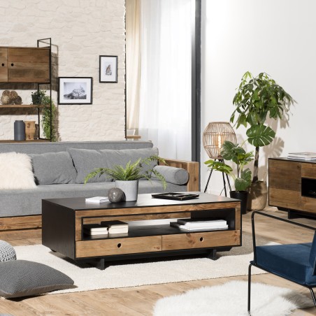 DANDY - Recycled Pine Coffee Table with Drawers and Niche