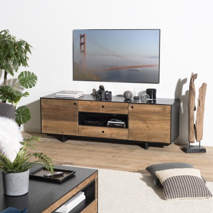 Meuble TV DANDY en pin recyclé naturel et noir