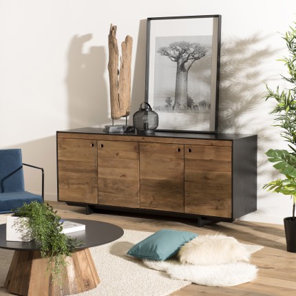 DANDY Sideboard - Natural and Black Recycled Pine - 4 Doors
