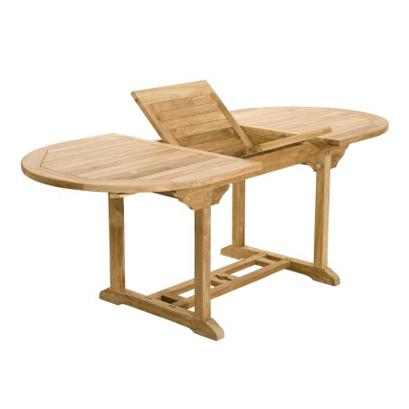 Salon de jardin en bois teck 6/8 pers - Table ovale extensible et chaises textilène