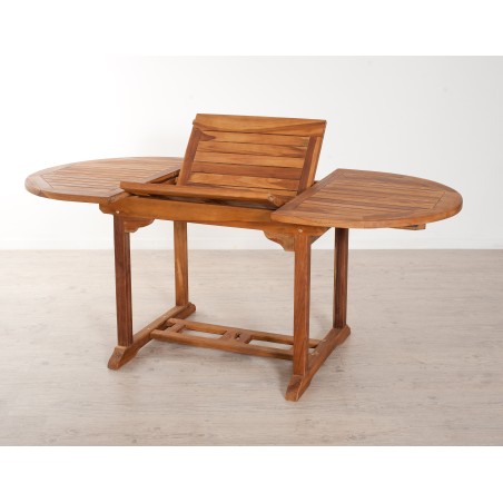 MAEVA Oiled Teak Wood Garden Furniture Set for 4/6 People - Extendable Oval Table & 6 Chairs