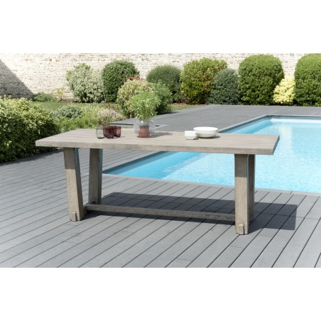 Salon de jardin EMILE en bois teck gris 6/8 pers