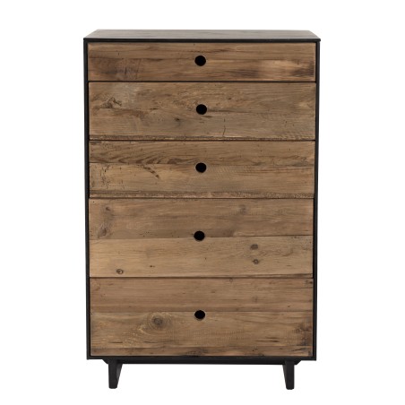 DANDY 5-Drawer Chest in Natural and Black Recycled Pine