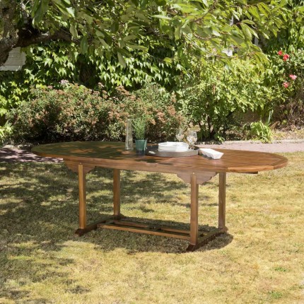 Table de jardin ovale extensible en teck - MAEVA