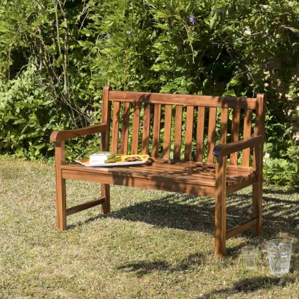 Banc de jardin en bois teck huilé Java - MAEVA