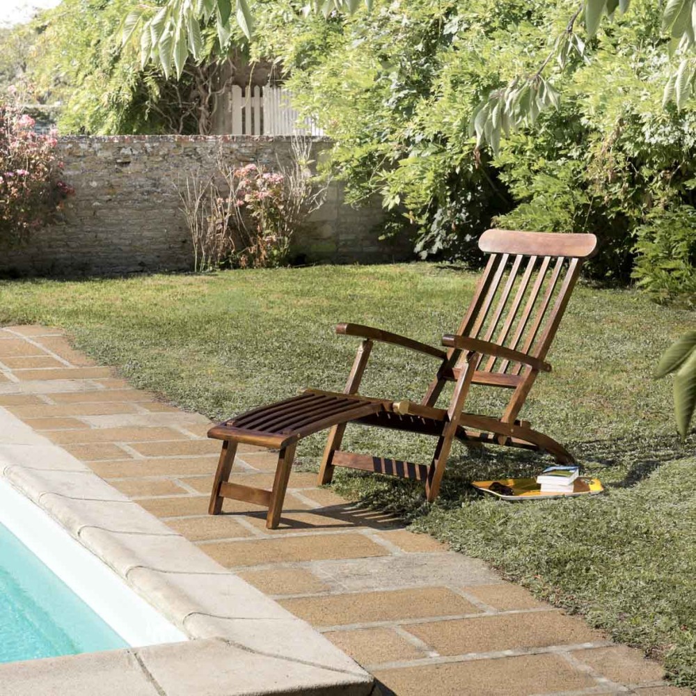 Chaise longue de jardin en bois teck huilé MAEVA Chaise longue de jardin en bois teck huilé MAEVA