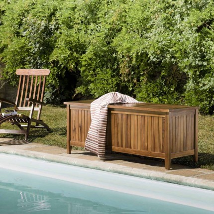 Coffre de jardin piscine en bois teck huilé MAEVA 165x55cm