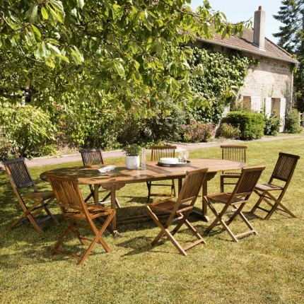 Salon de jardin en bois teck huilé - 10/12 personnes