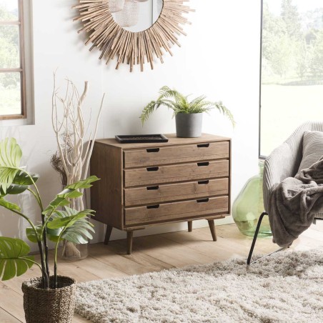 Commode ANDY bois marron 4 tiroirs - Scandinave