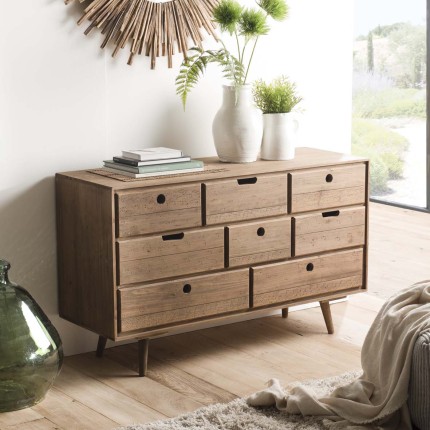 Commode ANDY - Bois de sapin ciré - 8 tiroirs