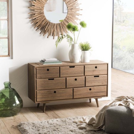 ANDY - Brown Wood Scandi Chest of Drawers with 8 Drawers