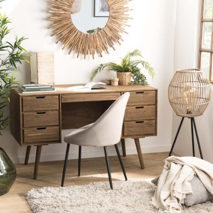 ANDY - Brown Wood Scandi Desk with 6 Drawers, Pine