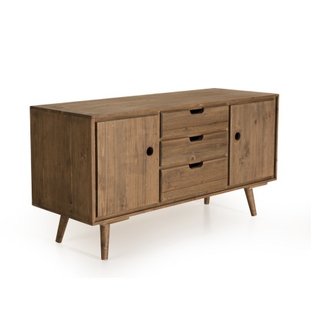 ANDY Brown Wood Scandi Sideboard - 2 Doors, 3 Drawers - Pine