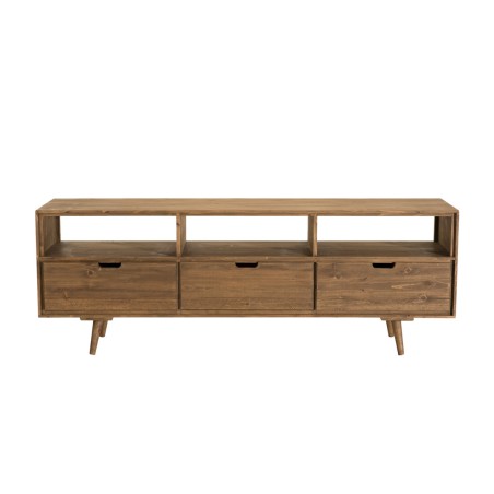 ANDY Brown Wood Scandi TV Stand with 3 Drawers and 3 Niches