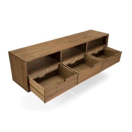 ANDY Brown Wood Scandi TV Stand with 3 Drawers and 3 Niches