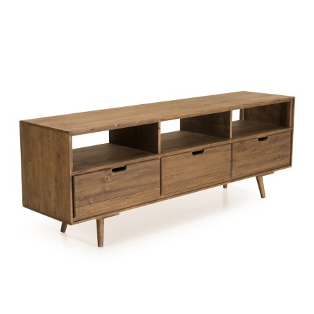 ANDY Brown Wood Scandi TV Stand with 3 Drawers and 3 Niches