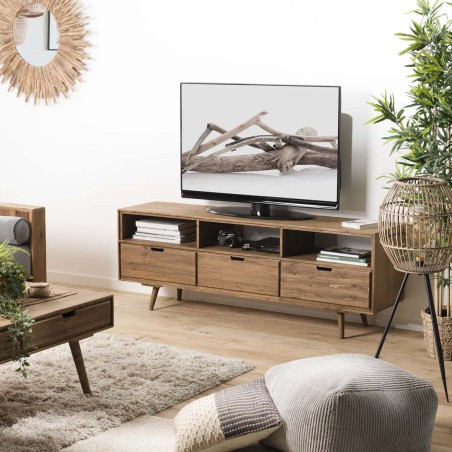 Meuble TV ANDY - Bois de sapin ciré - Ambiance chaleureuse