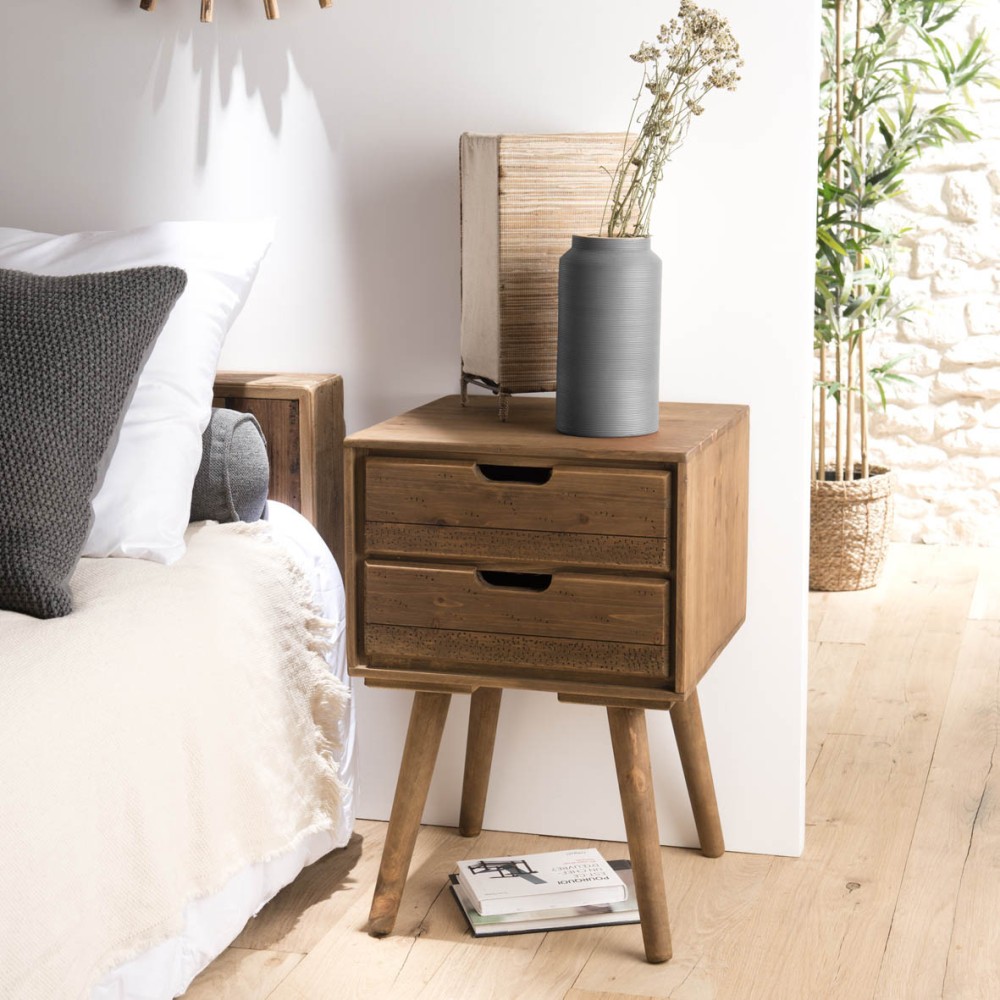 Chevet ANDY - Bois marron 2 tiroirs Chevet ANDY - Bois marron 2 tiroirs