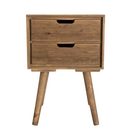 ANDY Brown Wood Scandi Bedside Table with 2 Drawers