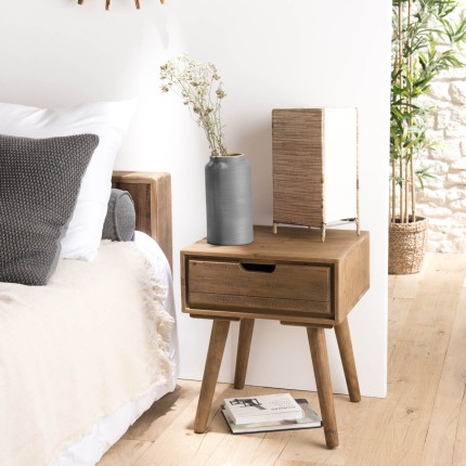 ANDY Brown Wood Scandi Bedside Table - Pine 1 Drawer
