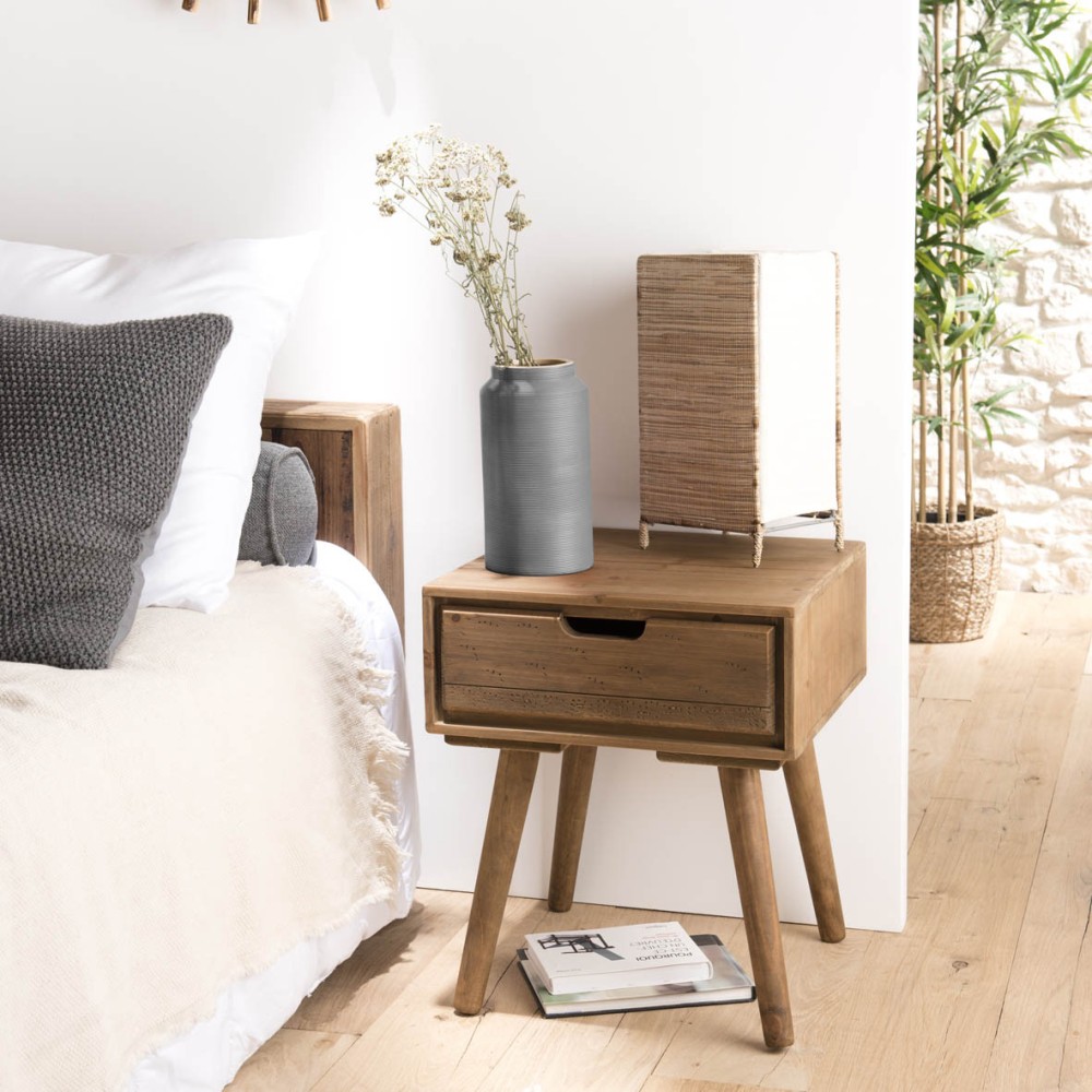 ANDY Brown Wood Scandi Bedside Table - Pine 1 Drawer ANDY Brown Wood Scandi Bedside Table - Pine 1 Drawer