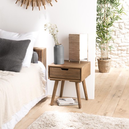 ANDY Brown Wood Scandi Bedside Table - Pine 1 Drawer