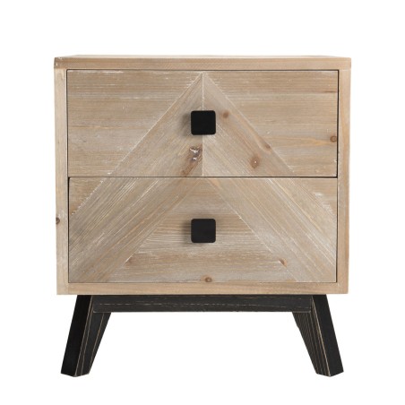 MANDY Beige Scandi Bedside Table with 2 Drawers - Pine