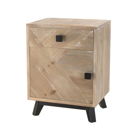 MANDY Beige Scandi Bedside Table 1 Drawer 1 Door Black Feet