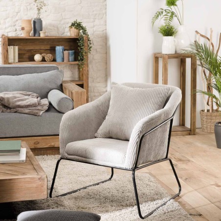 Fauteuil AGATHE - Velours côtelé gris perle
