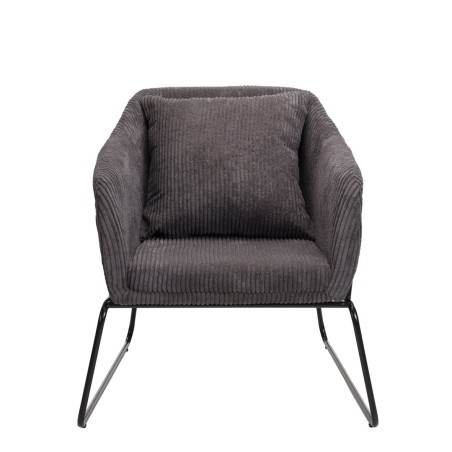 AGATHE Anthracite Grey Corduroy Fabric Armchair - Flared Metal Legs
