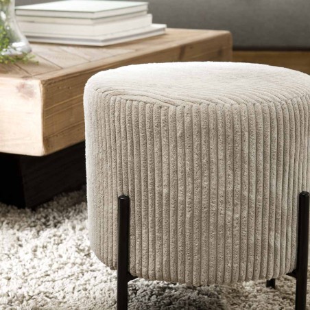 Tabouret rond AGATHE en velours côtelé gris perle