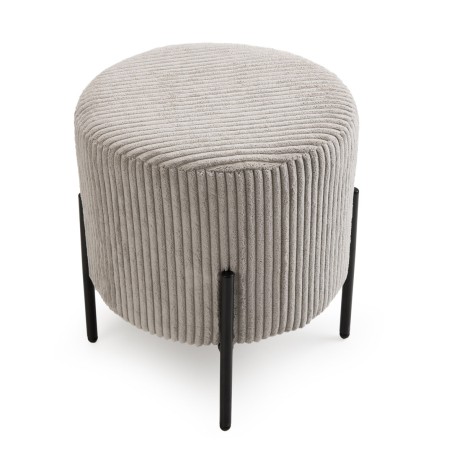 Tabouret rond AGATHE en velours côtelé gris perle