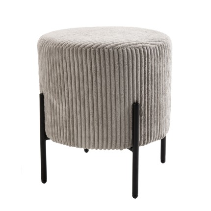 Tabouret rond AGATHE en velours côtelé gris perle