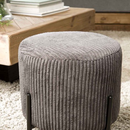 Tabouret rond AGATHE en velours côtelé gris anthracite