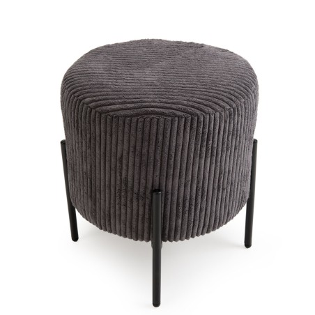Tabouret rond AGATHE en velours côtelé gris anthracite