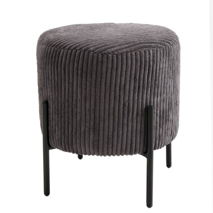 AGATHE Round Stool 36x36cm Anthracite Grey Corduroy Fabric
