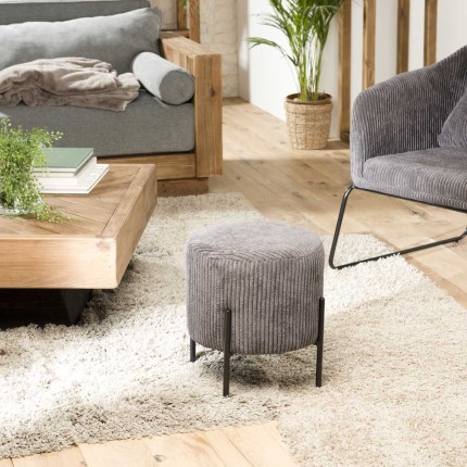Tabouret rond AGATHE en velours côtelé gris anthracite