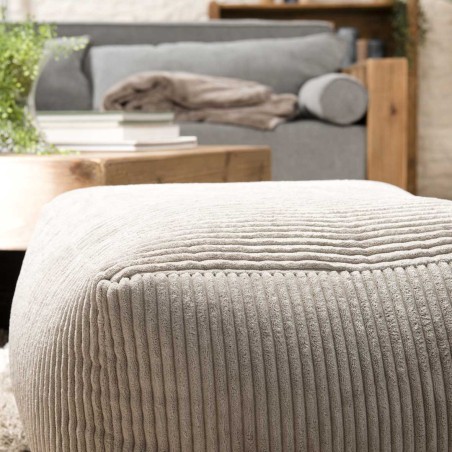 AGATHE Square Pouffe 57x57cm Pearl Grey Corduroy Fabric - Stylish and Versatile