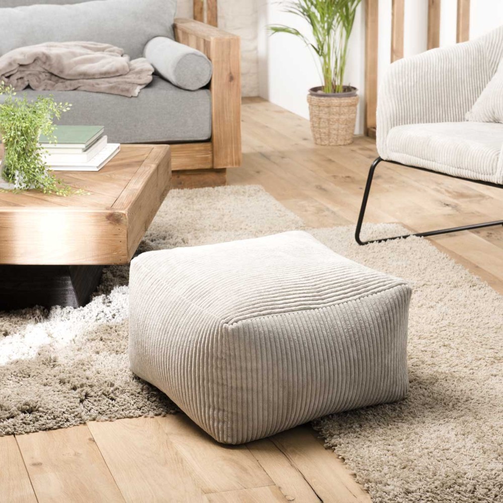 AGATHE Square Pouffe 57x57cm Pearl Grey Corduroy Fabric - Stylish and Versatile AGATHE Square Pouffe 57x57cm Pearl Grey Corduroy Fabric - Stylish and Versatile
