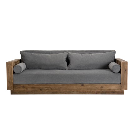 SANDY - 3-Seater Sofa in Brown Recycled Pine with Grey Fabric