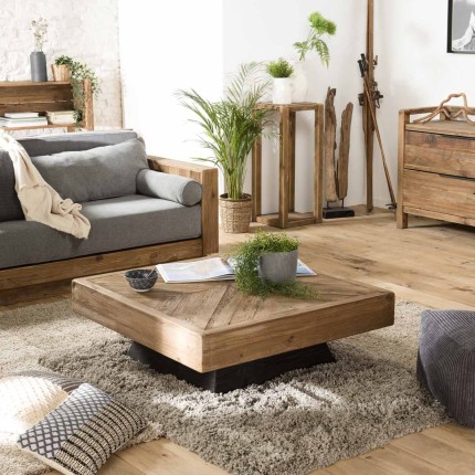 SANDY - Square Coffee Table in Brown Recycled Pine 99.5x99.5cm