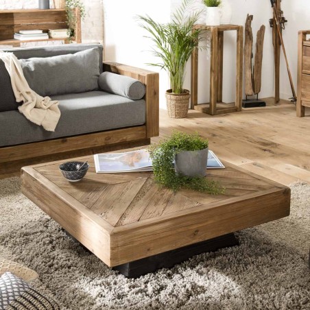 SANDY - Square Coffee Table in Brown Recycled Pine 99.5x99.5cm