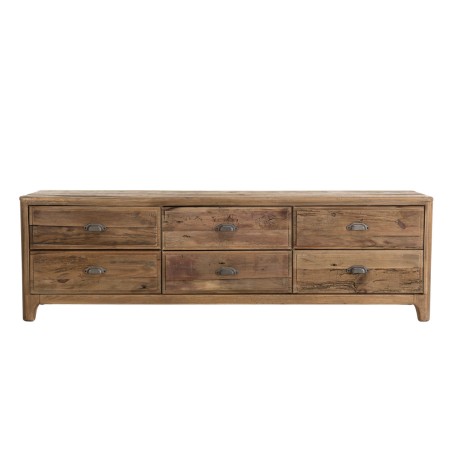 SANDY TV Stand in Brown with 6 Drawers | Recycled Pine