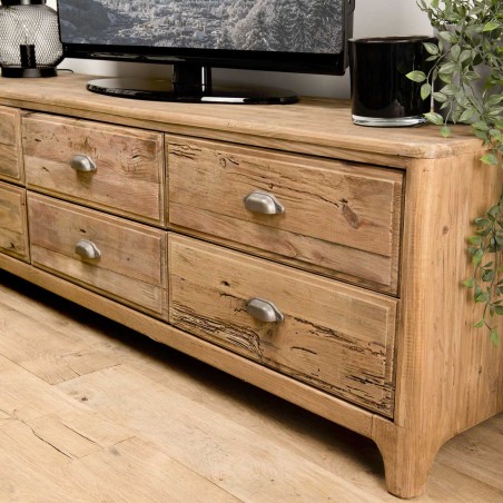 SANDY TV Stand in Brown with 6 Drawers | Recycled Pine