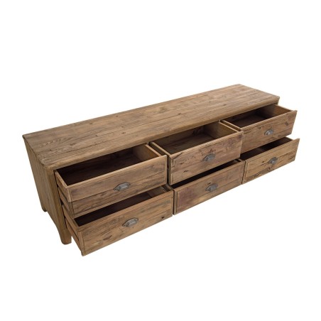 SANDY TV Stand in Brown with 6 Drawers | Recycled Pine