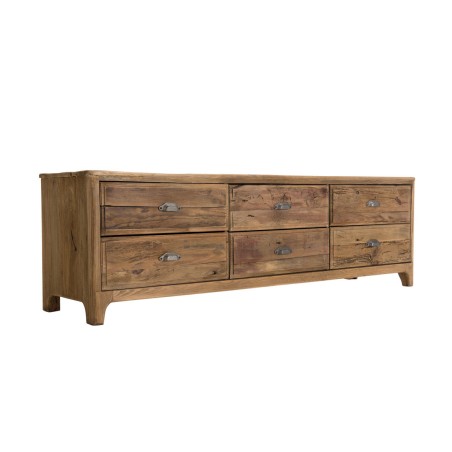 SANDY TV Stand in Brown with 6 Drawers | Recycled Pine